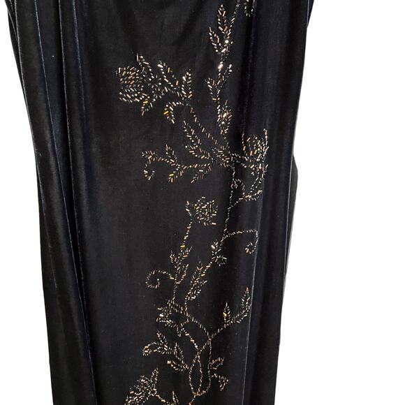 Vintage Womens Dress 12 Black Velvet Jeffrey Dara Long Evening Beaded Side Slits - Picture 6 of 11